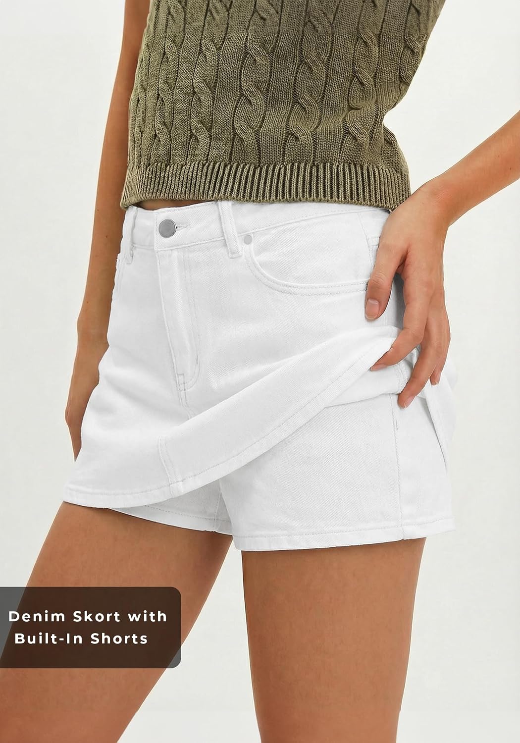 EMMIOL Women Denim Skort Skirt Stretchy Mid Waist Y2K Sexy Mini Skirts | Dressy Casual Jean Skorts with Undershorts Trendy Fall Dating Clothes