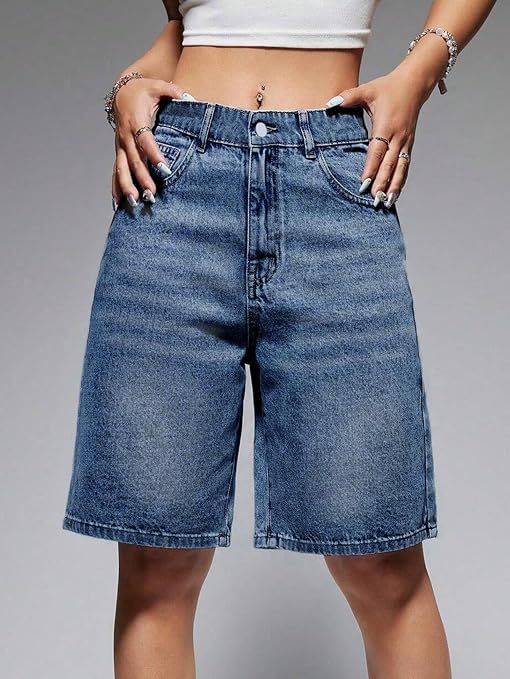 Women High Waisted Denim Bermuda Shorts