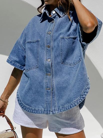 Oversized Distressed Button Down Denim Jacket