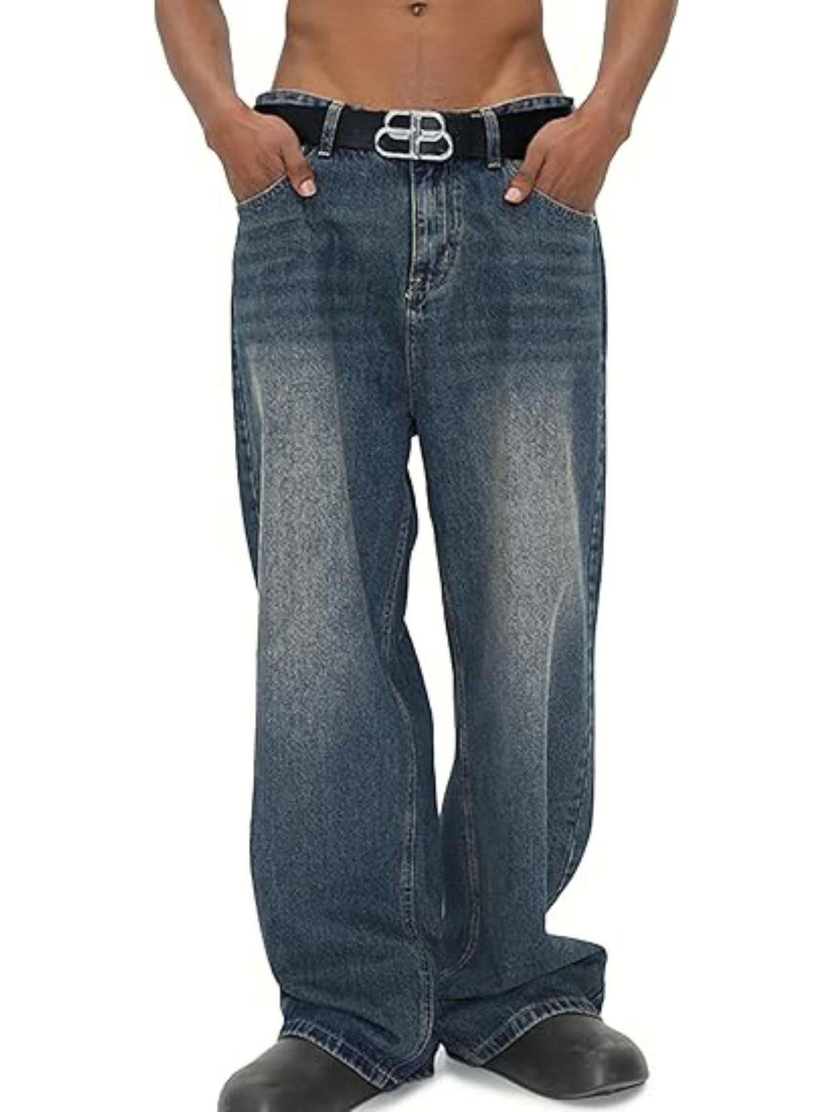 EMMIOL Men's Wide Leg Jeans Y2K Vintage Baggy Jeans Hip Hop Loose Fit Denim Pants 90s Streetwear