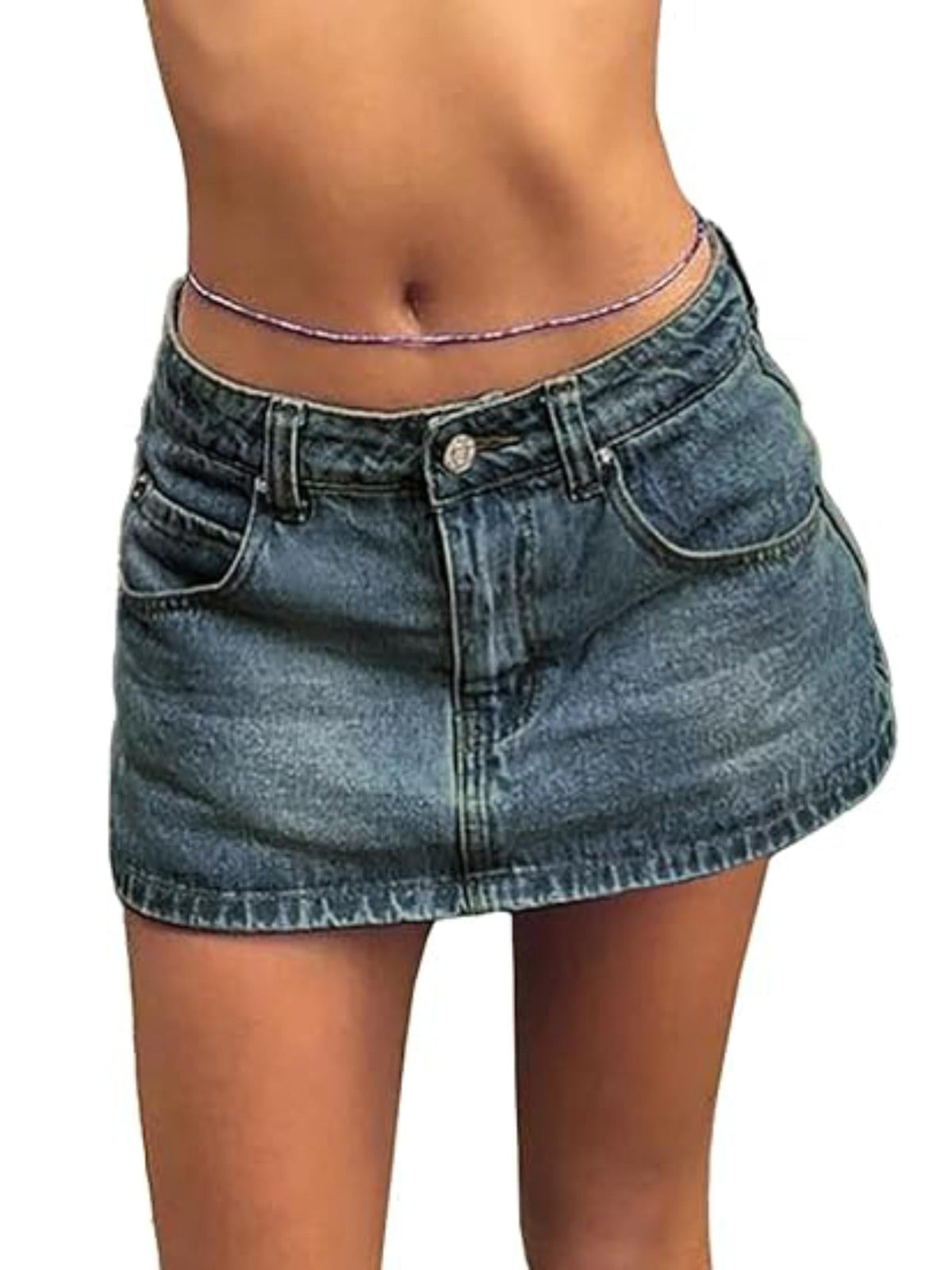 EMMIOL Women's Denim Mini Skirt Low Waist Jean Skirts for Women,Vintage Y2K Style Summer Denim Skirts