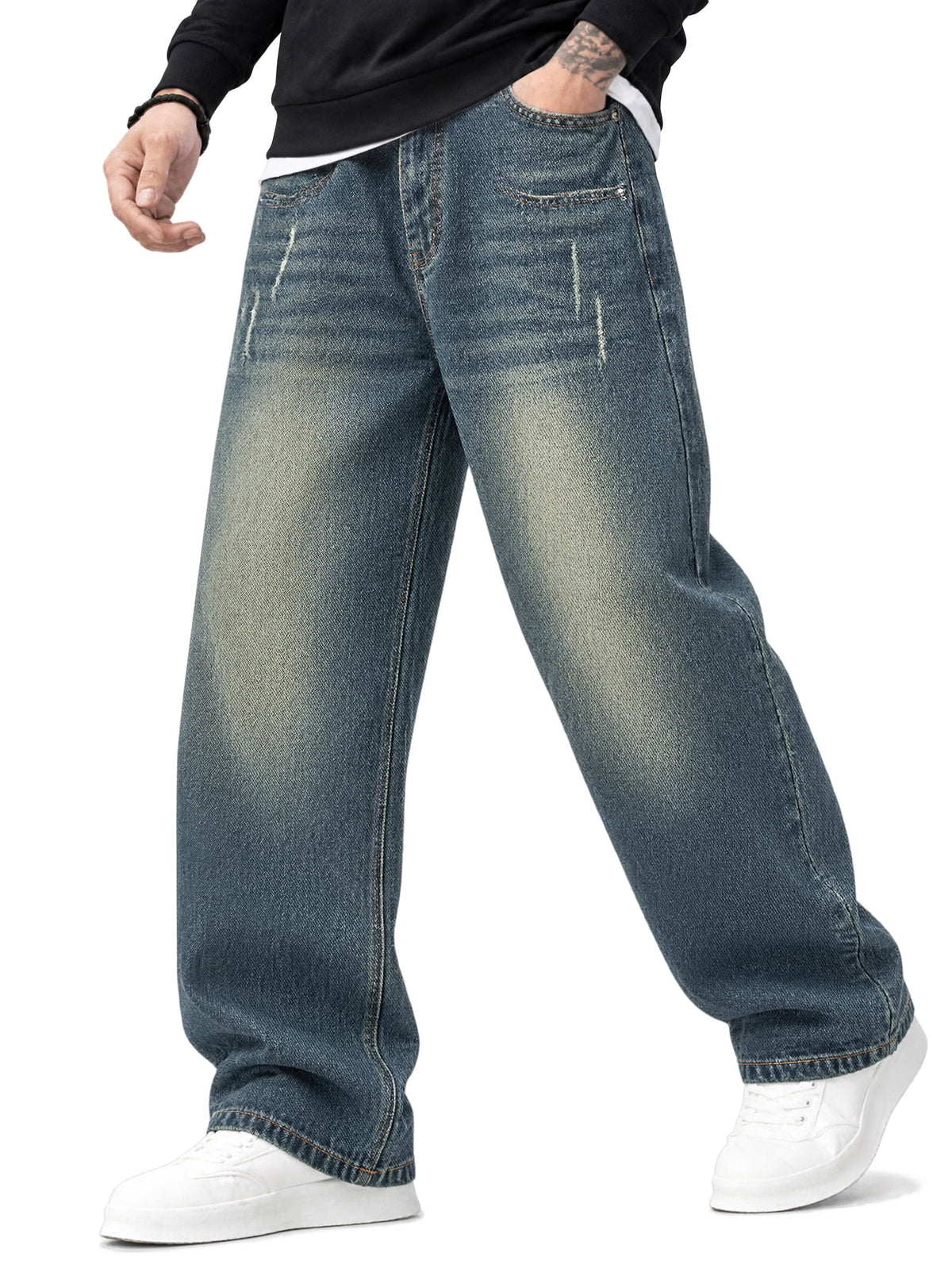 EMMIOL Men's Wide Leg Baggy Loose Fit Denim Jeans, Y2K Vintage Hip Hop 90s Streetwear