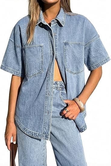 EMMIOL Women's Oversized Distressed Denim Shirt Long Sleeve Button Down Jean Jacket Fall Casual Outfits 2026