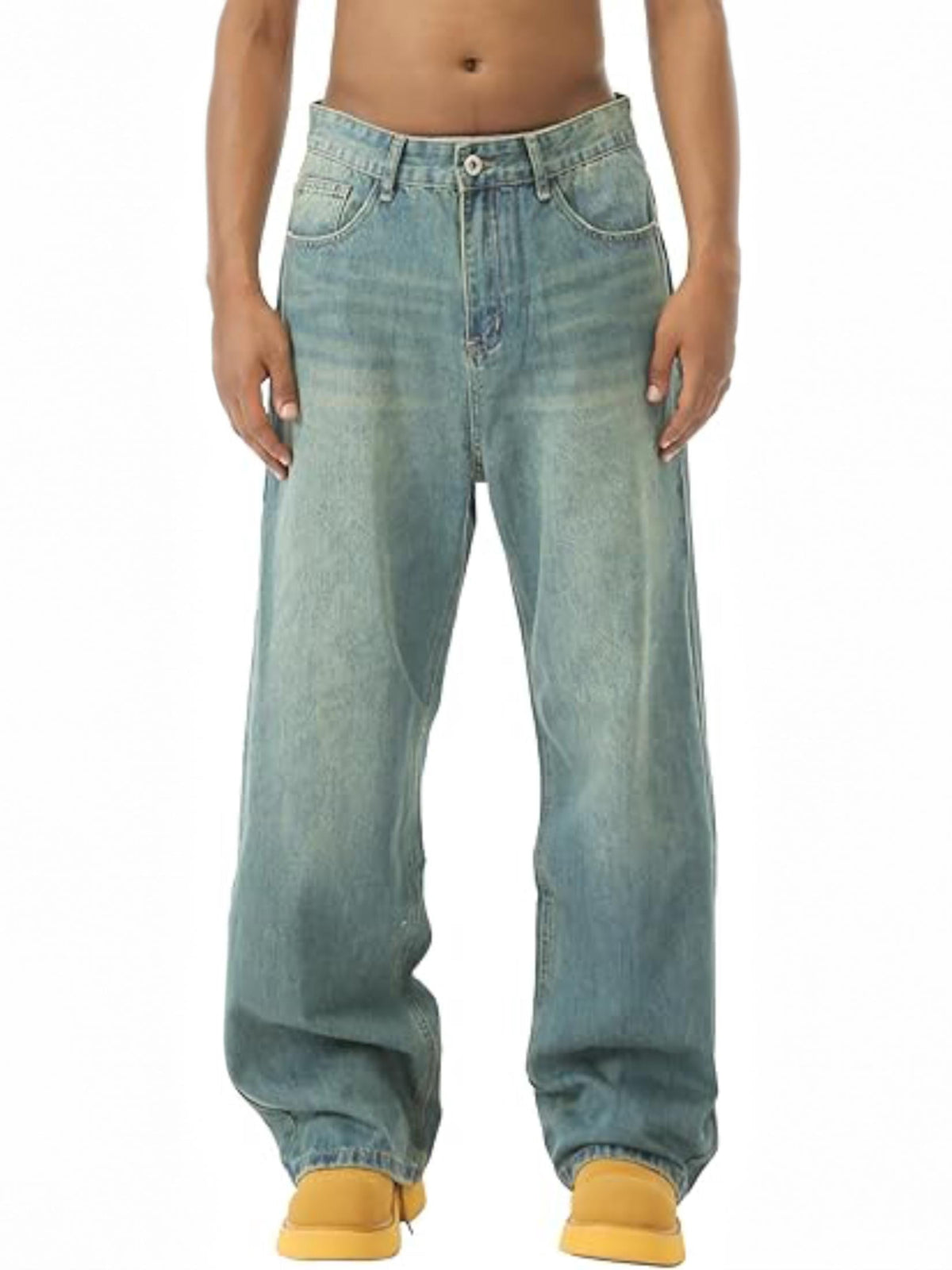 EMMIOL Men's Wide Leg Jeans Y2K Vintage Baggy Jeans 90s Hip Hop Streetwear Loose Fit Denim Pants
