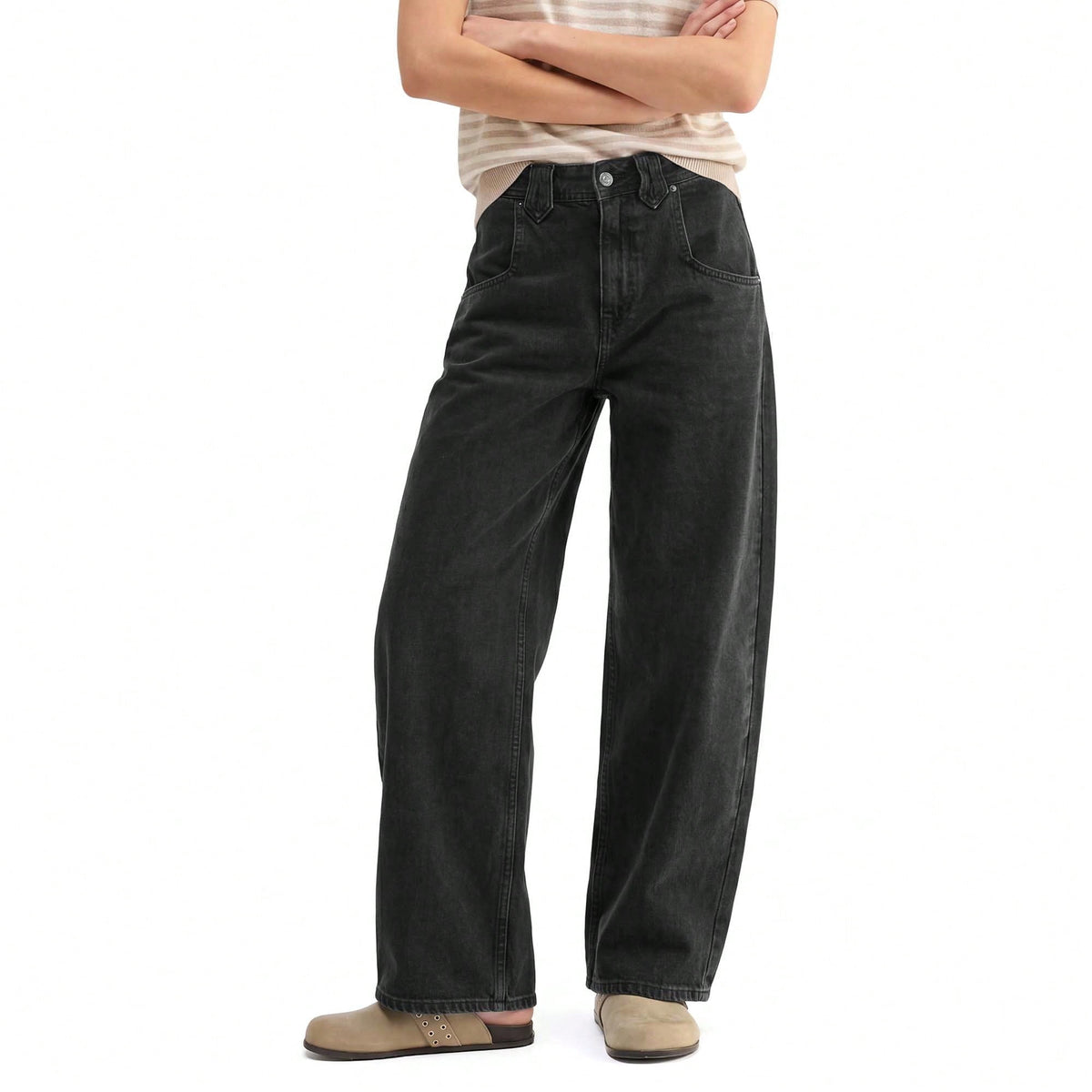 EMMIOL Women's Mid-Rise Stretchy Baggy Jeans Trendy Y2K Straight Leg Boyfriend Jeans Loose Fit Wide Leg Casual Denim Trousers