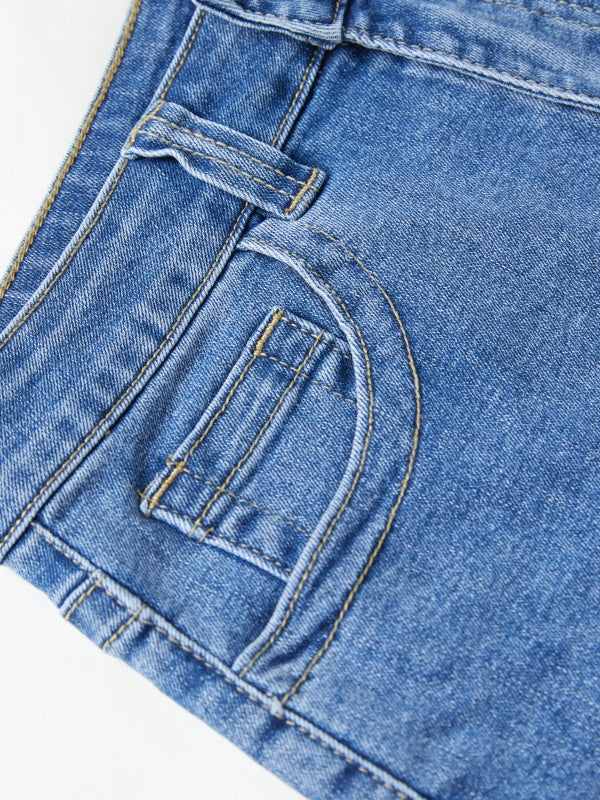 High Waisted Button Denim Shorts