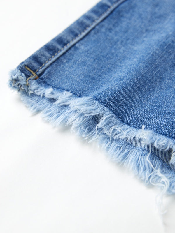 High Waisted Button Denim Shorts