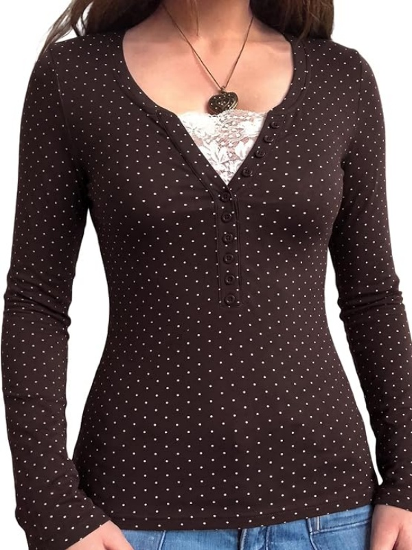 Womens Y2K Long Sleeve Henley Shirts
