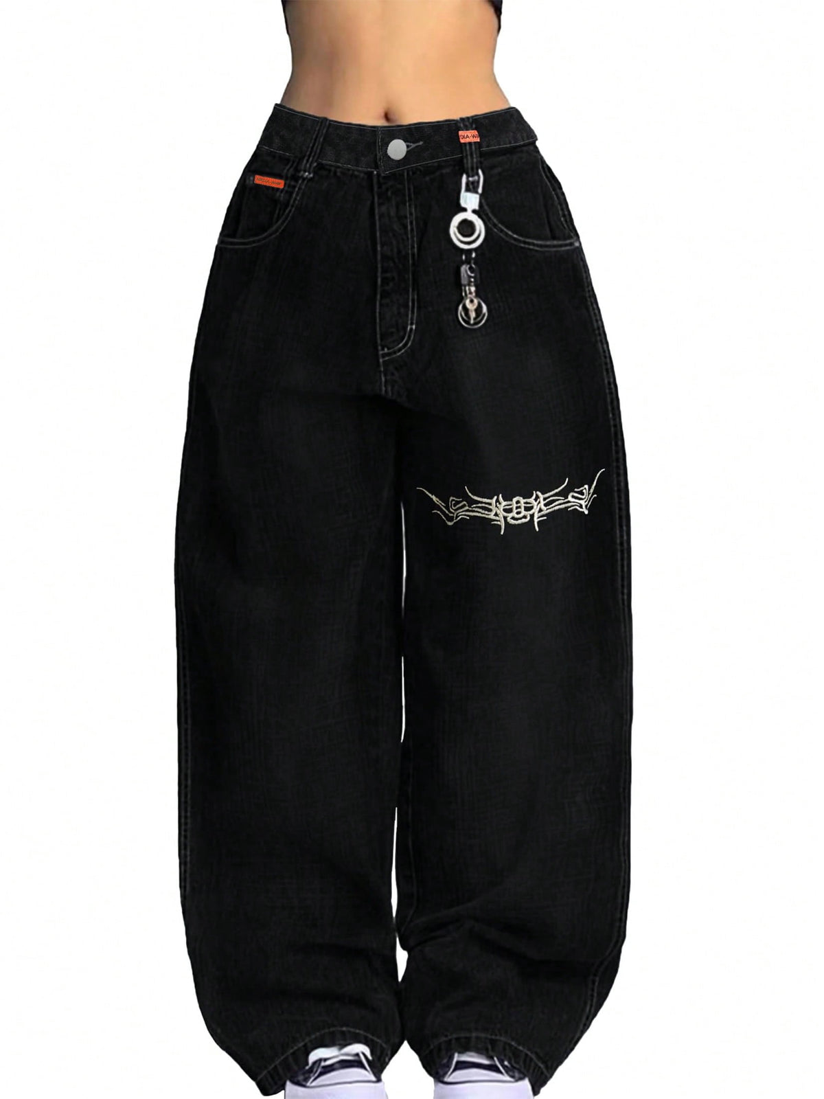 EMMIOL Women's Hip Hop Baggy Jeans Halloween Costumes Wide Leg Mid-Low Waist Jeans Loose Boyfriends Pants 90s Vintage Denim Pants