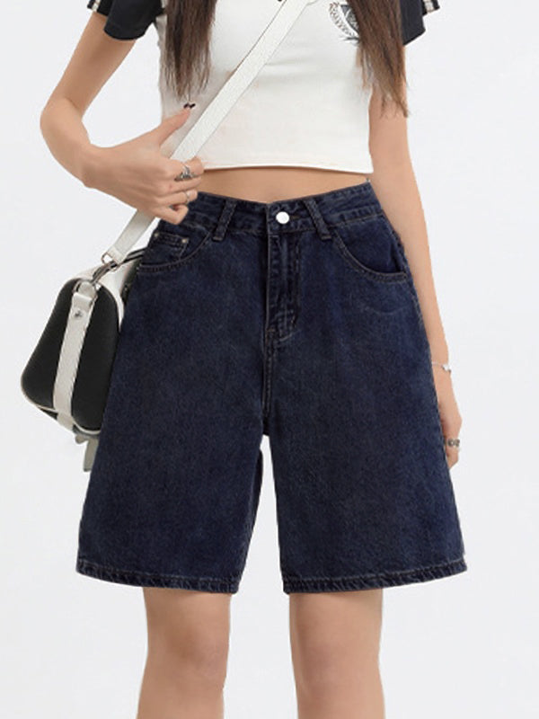 Women's Embroidered Baggy Wide Leg Denim Shorts