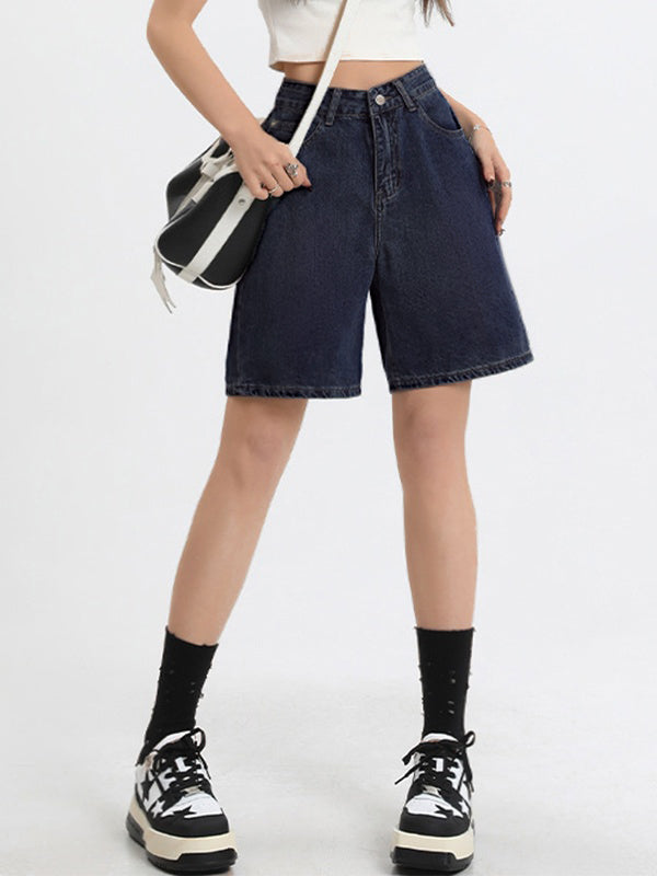 Women's Embroidered Baggy Wide Leg Denim Shorts