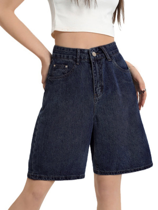 Women's Embroidered Baggy Wide Leg Denim Shorts