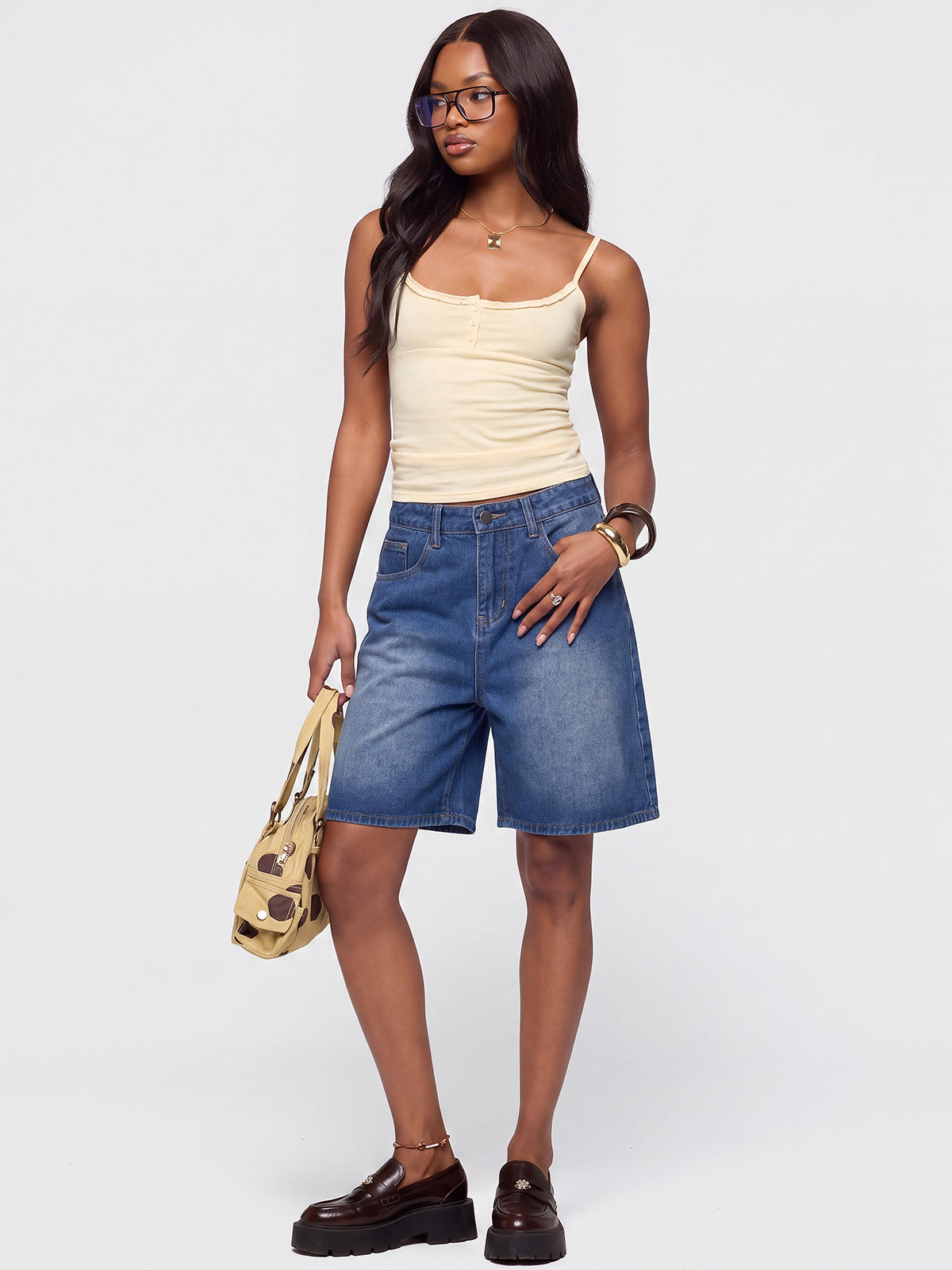 Women's Embroidered Baggy Wide Leg Denim Shorts
