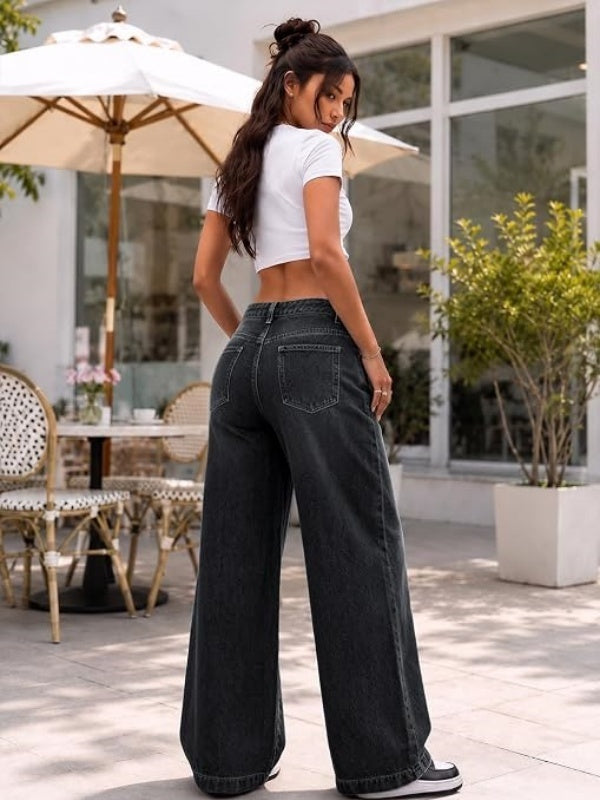 Women Mid Waist Baggy Loose Denim Pants