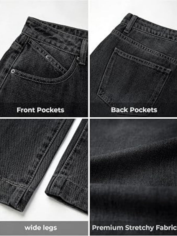 Women Mid Waist Baggy Loose Denim Pants