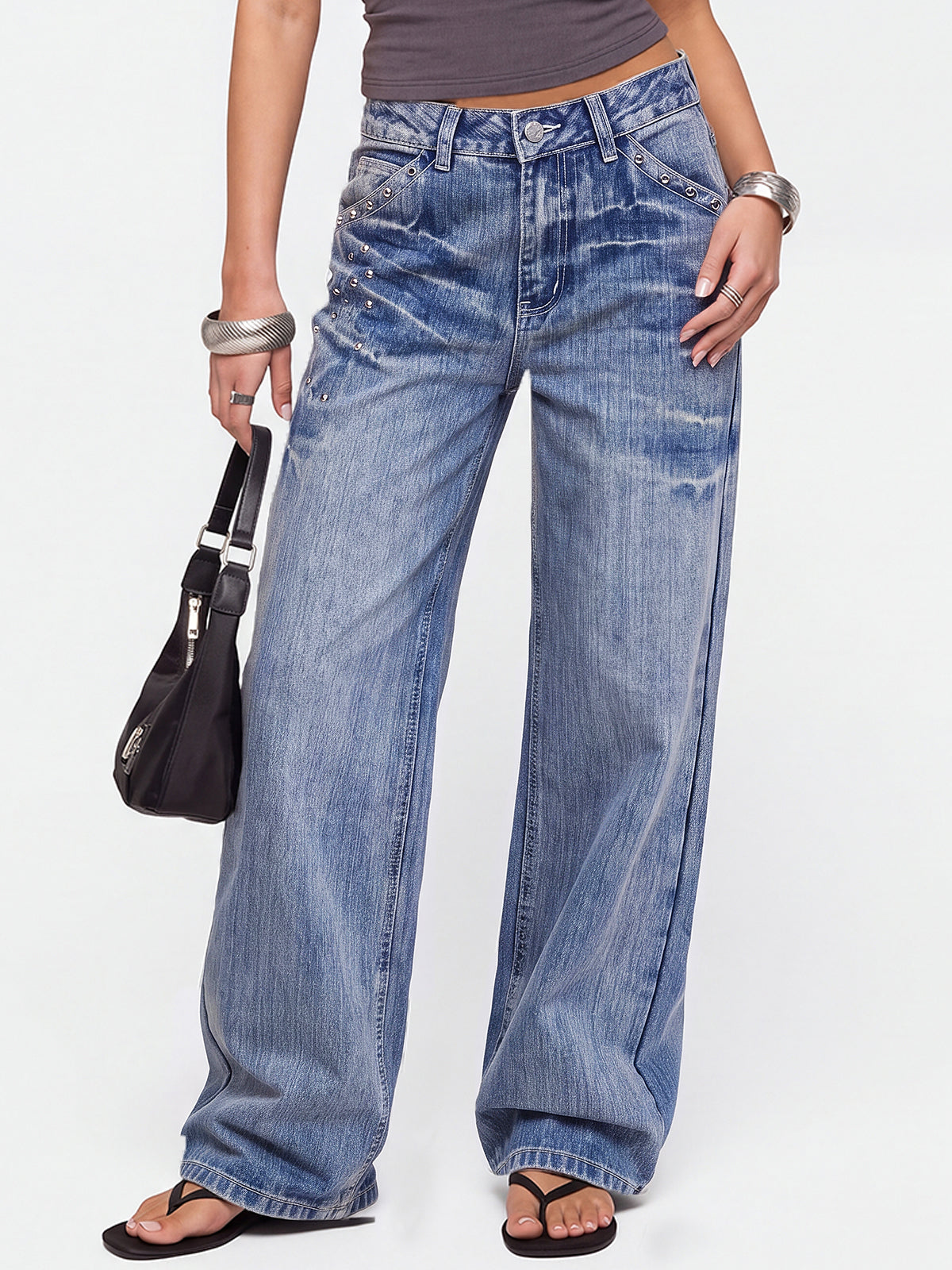 Women 90s Vintage Hip Hop Baggy Mid Waist Jeans