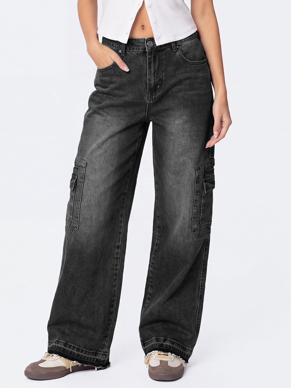 Women's Cargo Jeans Y2K Wide Leg Baggy Denim Pants
