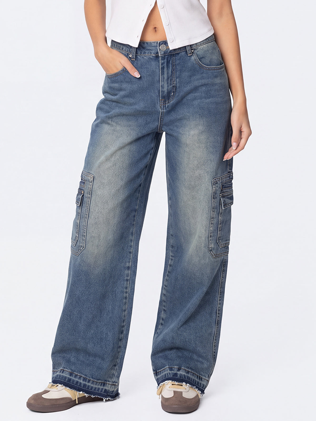 Women's Cargo Jeans Y2K Wide Leg Baggy Denim Pants