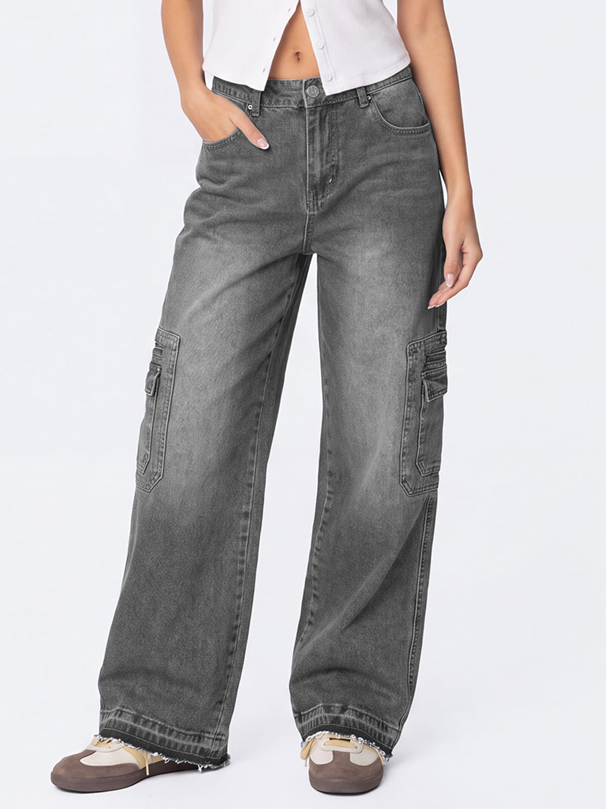 Women's Cargo Jeans Y2K Wide Leg Baggy Denim Pants