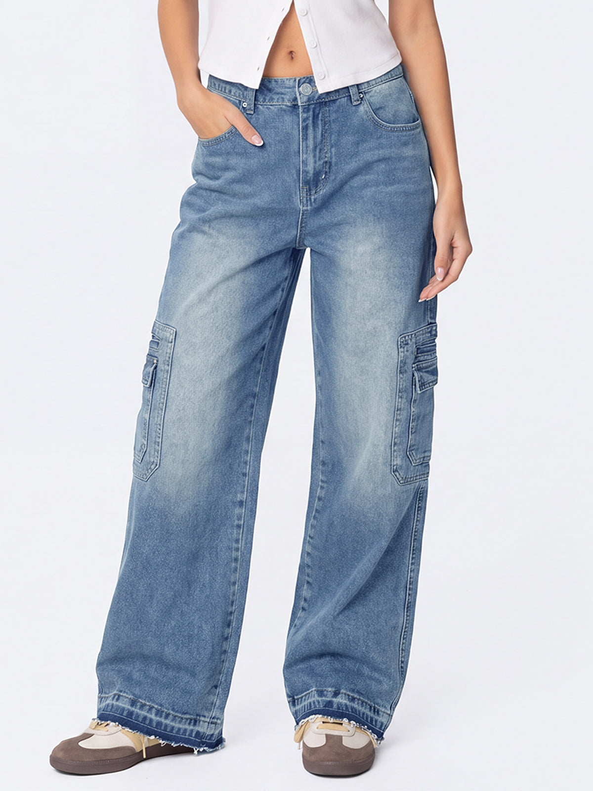 Women's Cargo Jeans Y2K Wide Leg Baggy Denim Pants