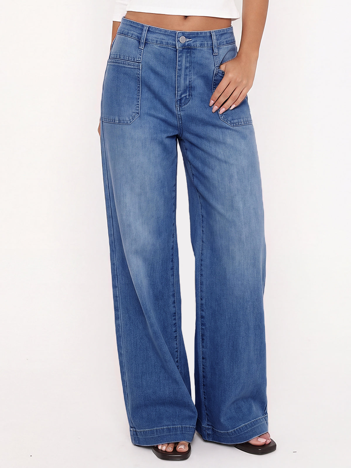 Vintage Stretch High Waist Boyfriend Baggy Wide Leg Denim Pants