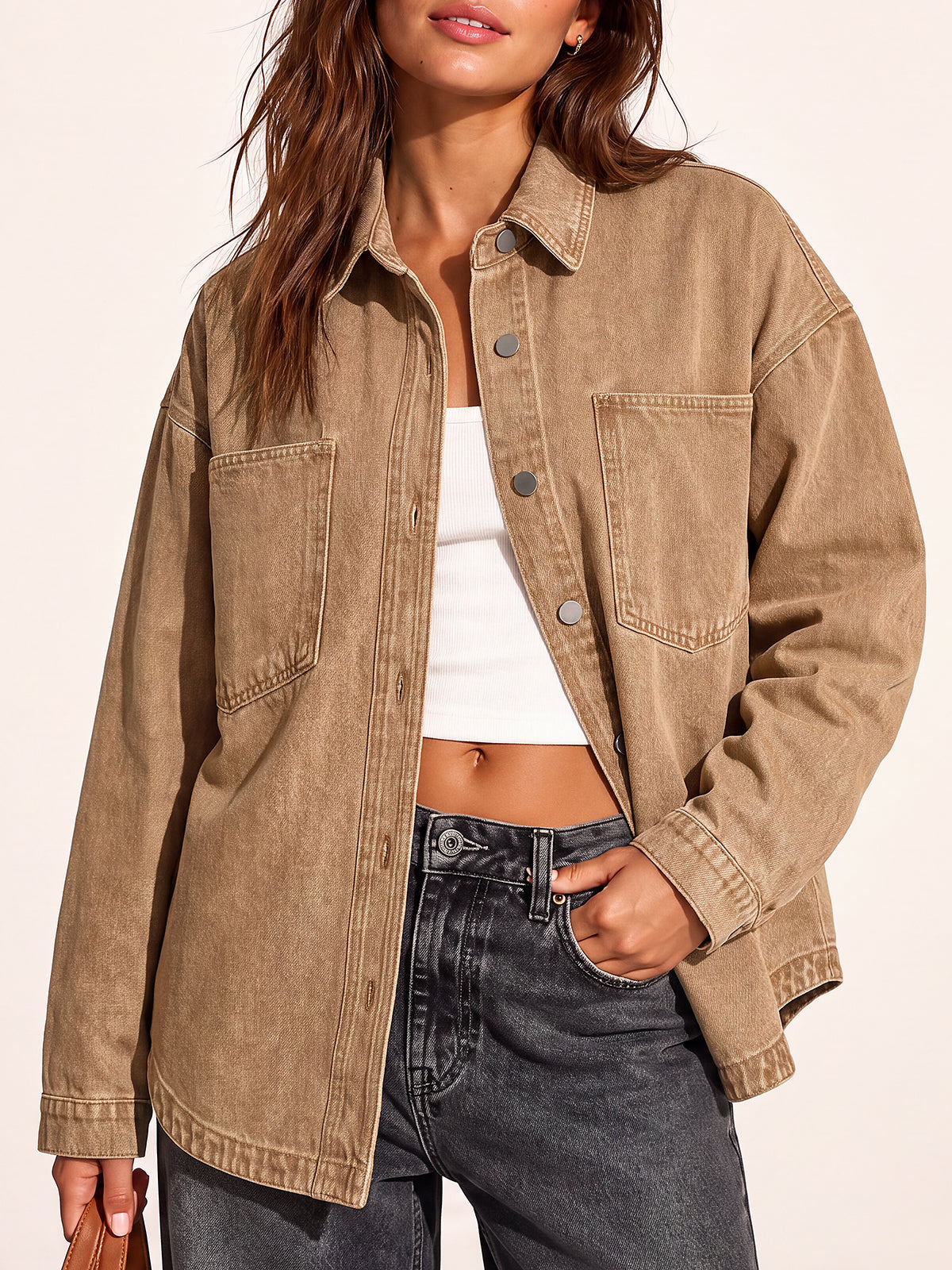 Women Denim Shirts Oversized Long Sleeve