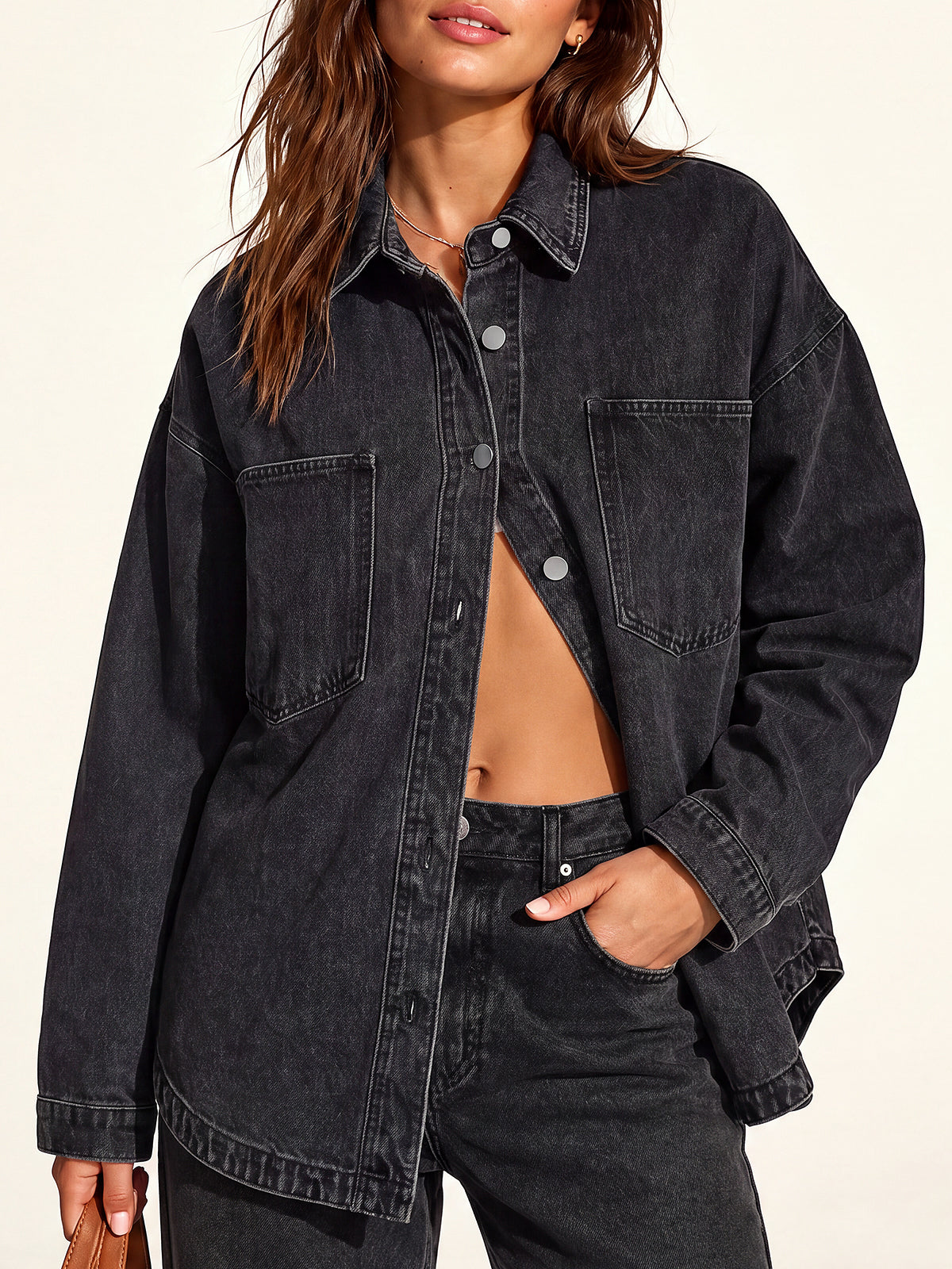 Women Denim Shirts Oversized Long Sleeve