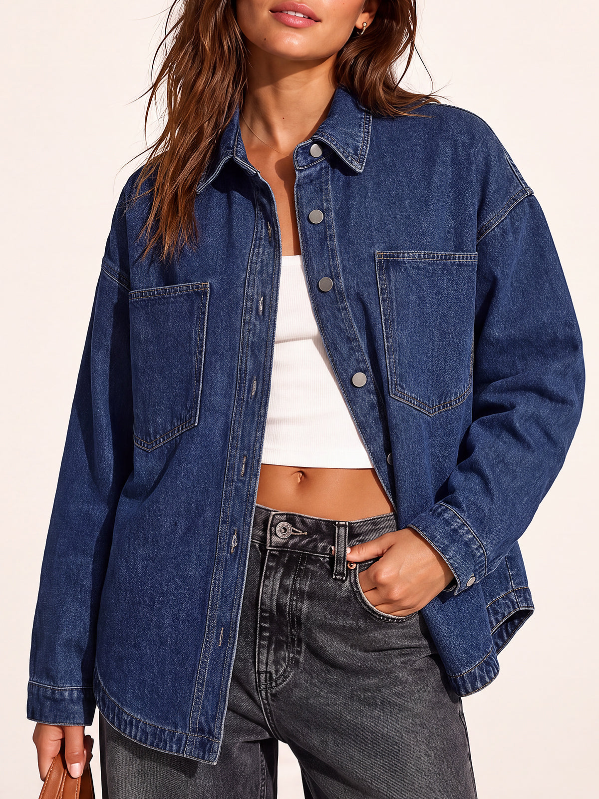 Women Denim Shirts Oversized Long Sleeve