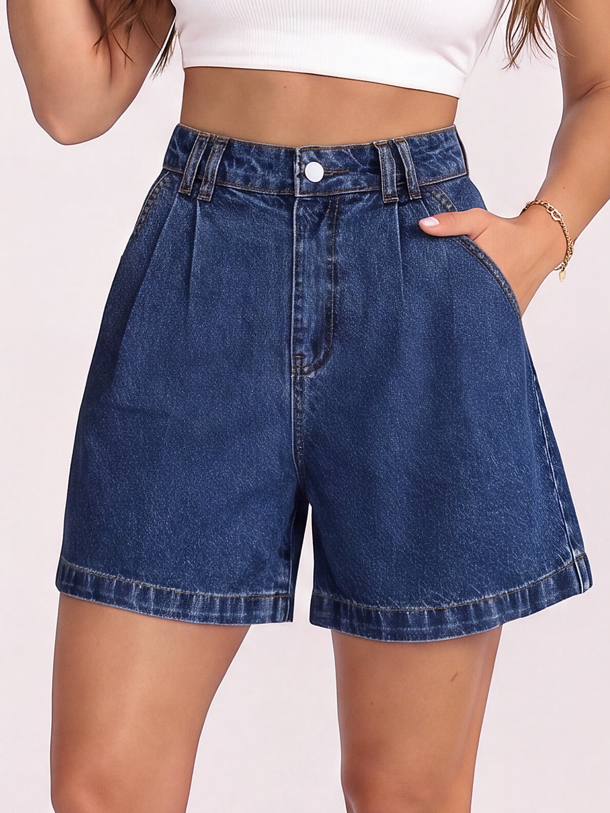 High Waisted Wide Leg Denim Shorts