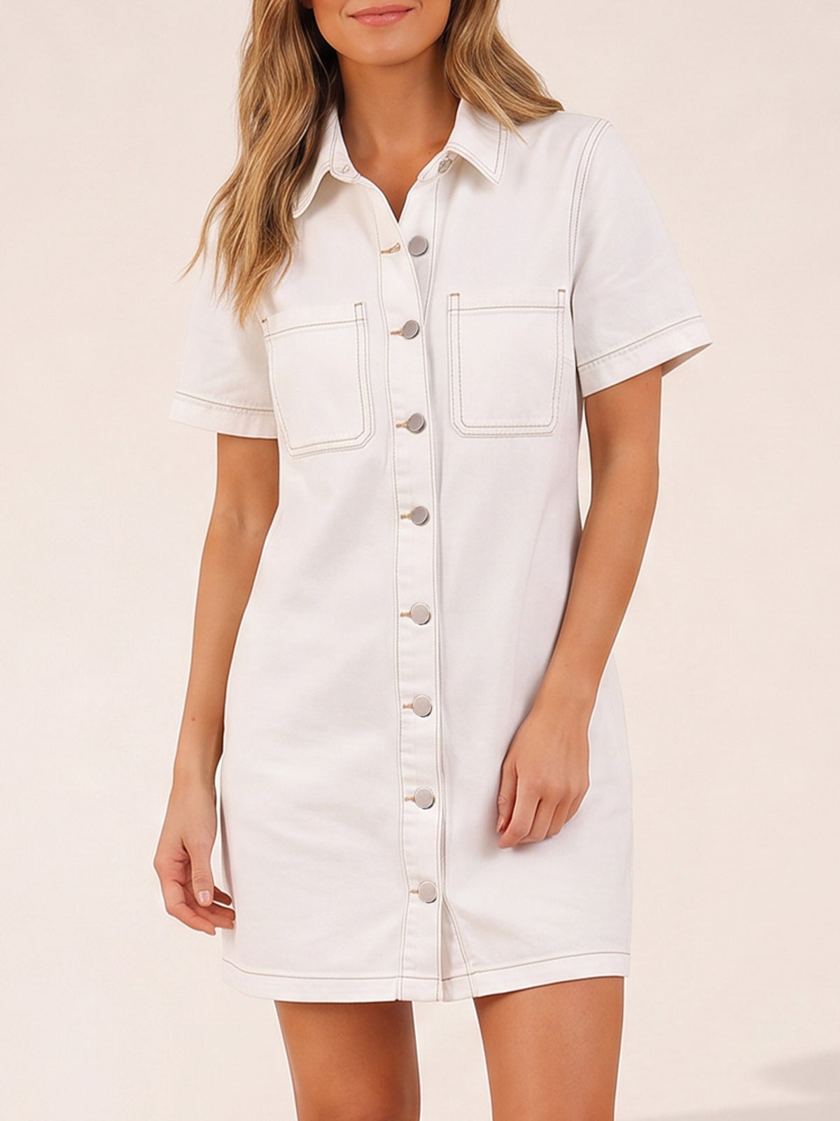 Short Sleeve Babydoll Jean Shirt Dresses