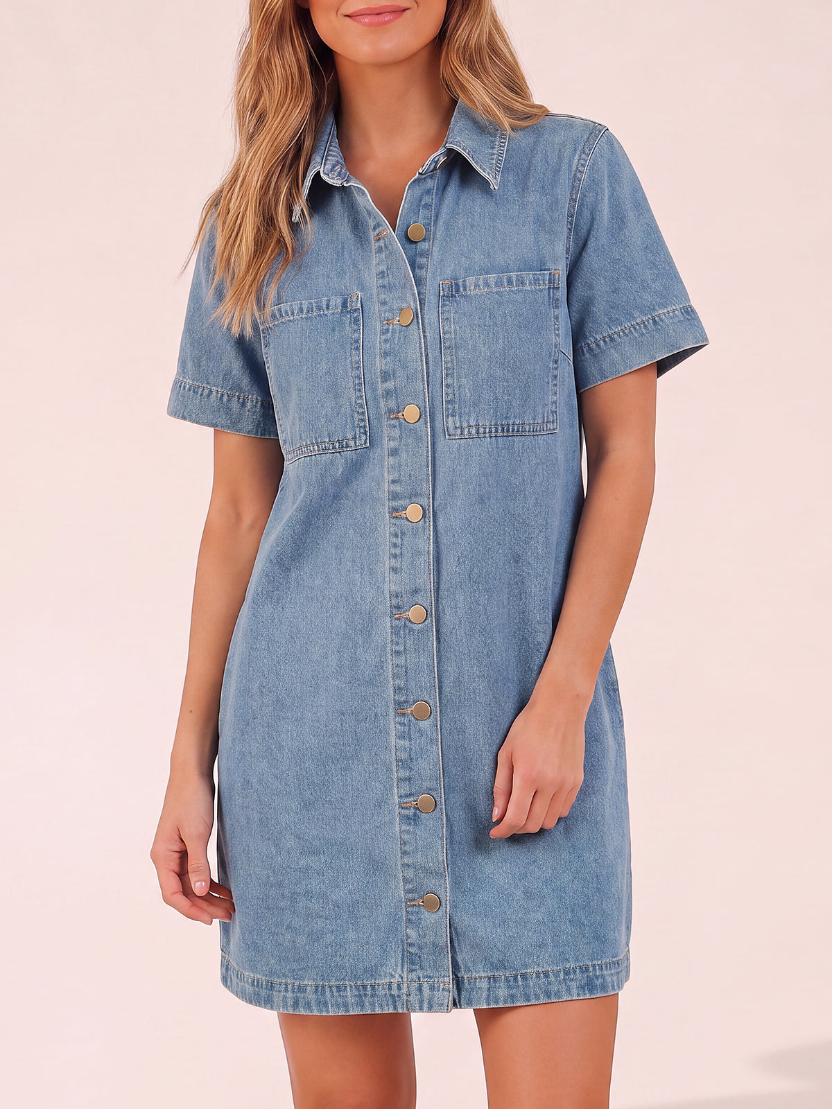 Short Sleeve Babydoll Jean Shirt Dresses