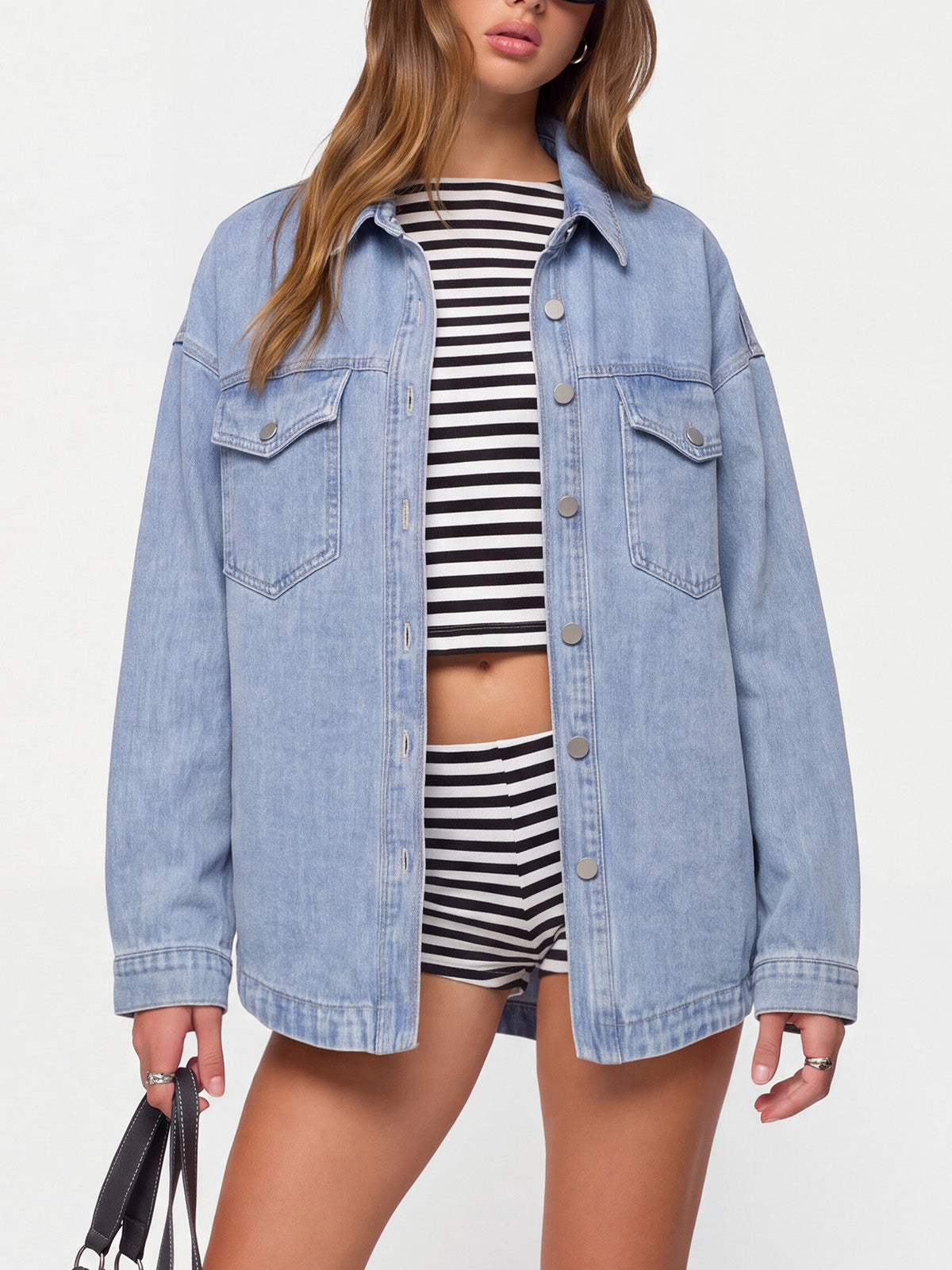 Women Denim Shirts Oversized Long Sleeve