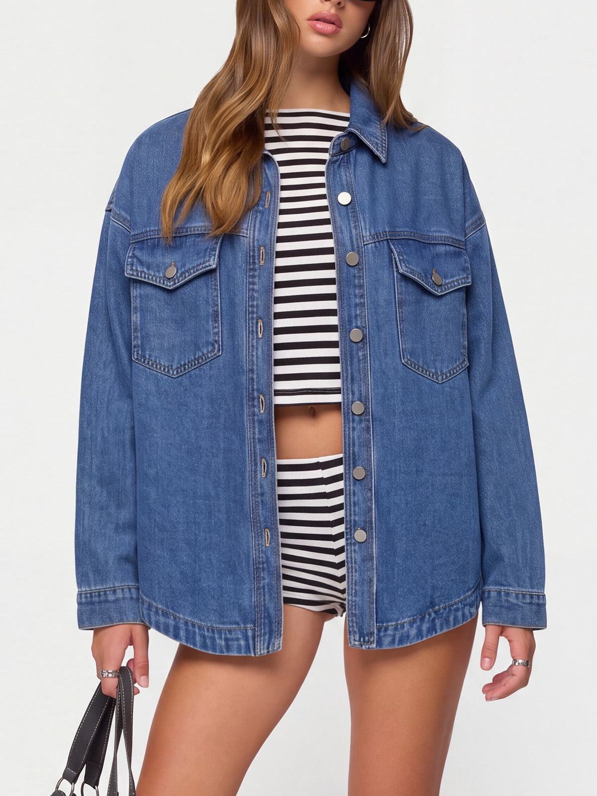Women Denim Shirts Oversized Long Sleeve