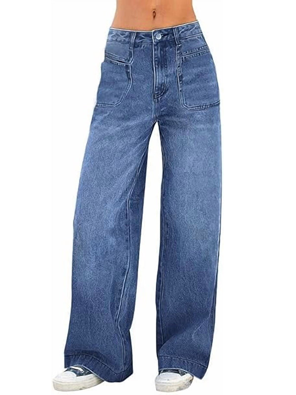 EMMIOL Women's Mid Rise Stretch Wide Leg Baggy Boyfriend Denim Jeans with Pockets