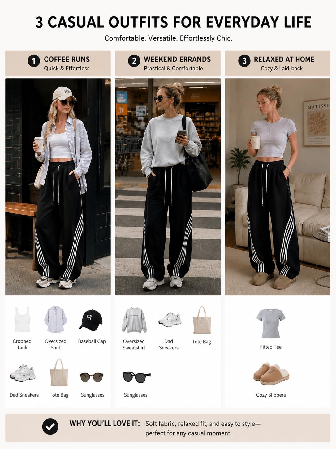 Women’s Barrel Wide Leg Striped Sweatpants