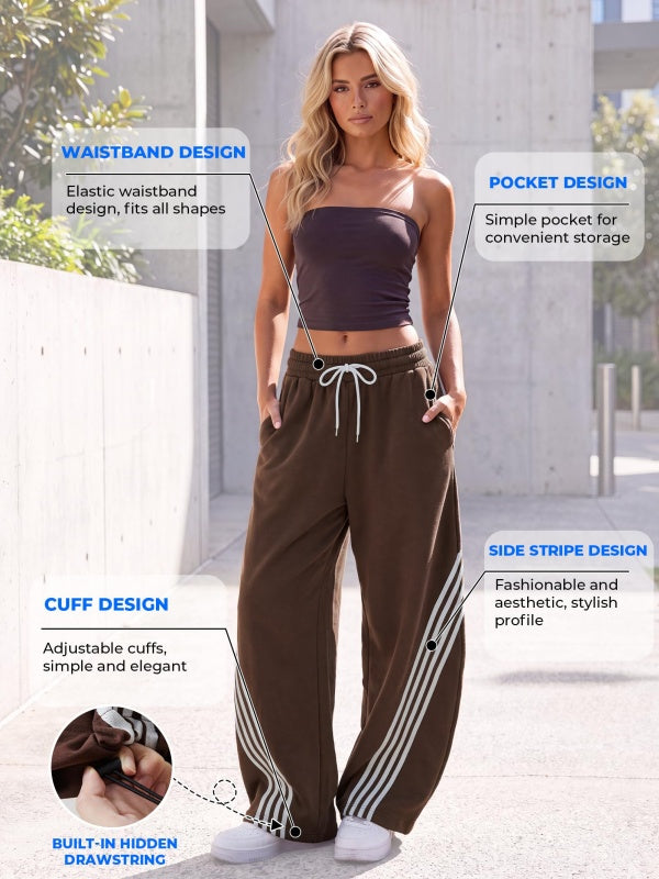 Regular Side Striped Wide Leg Sweatpants
