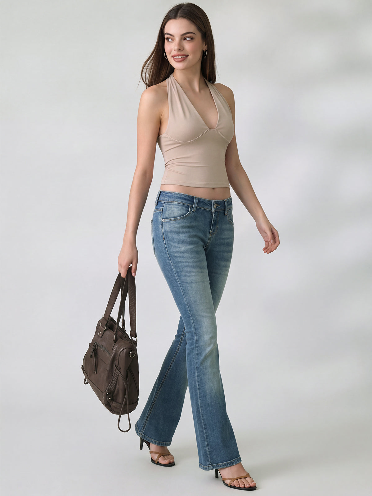 Deep V Neck Backless Halter Tops