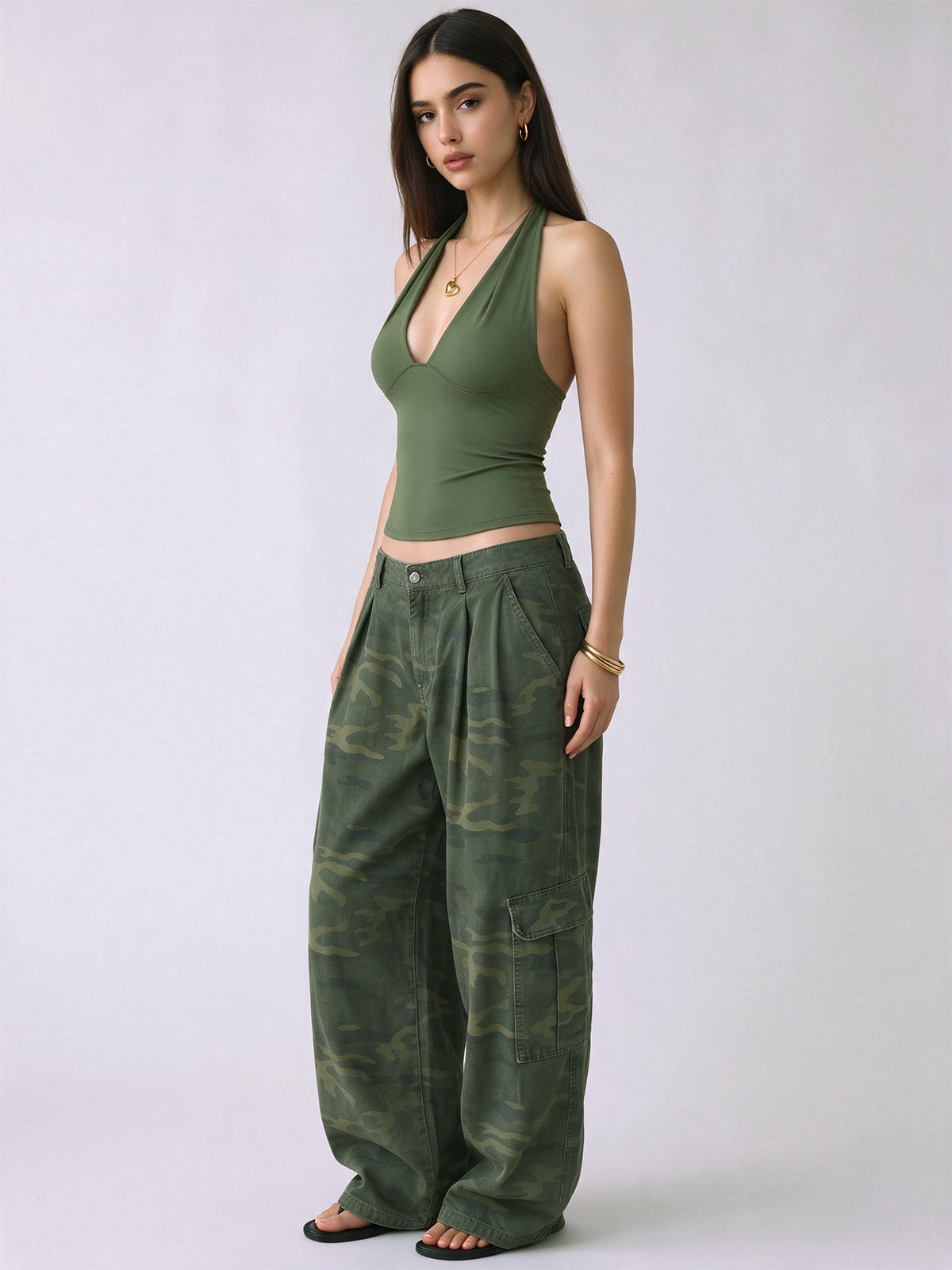 Deep V Neck Backless Halter Tops