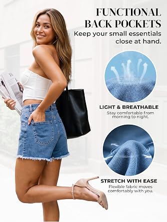 High Waisted Button Denim Shorts