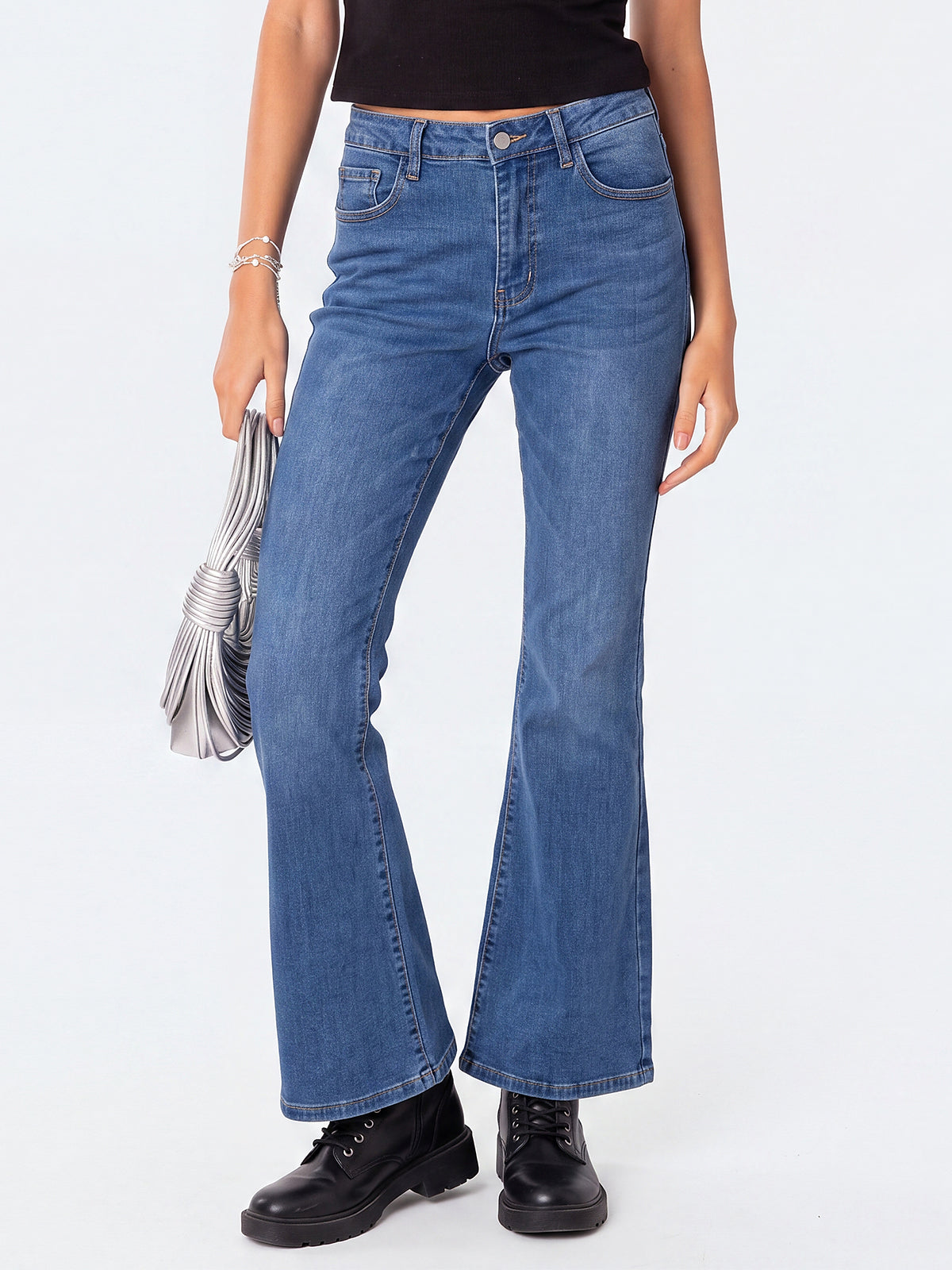 Mid Waisted Ripped Bootcut Flare Denim Pants