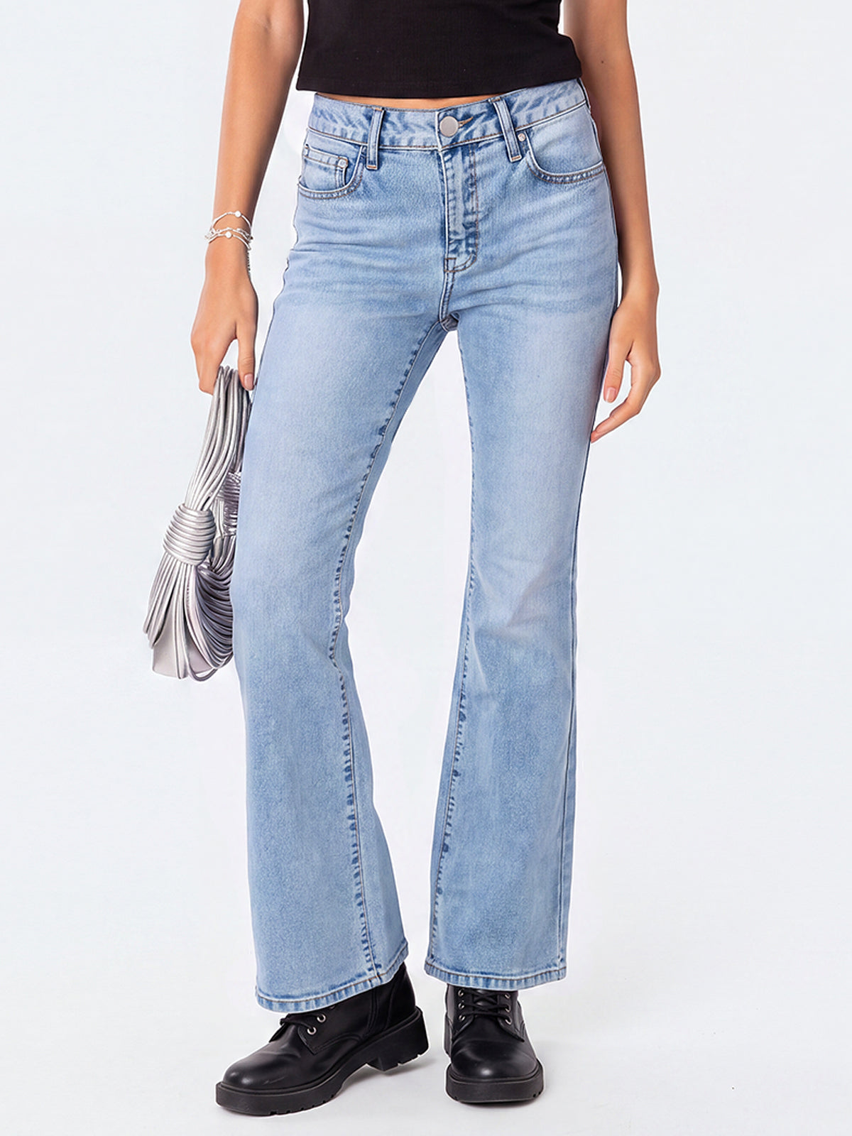 Mid Waisted Ripped Bootcut Flare Denim Pants