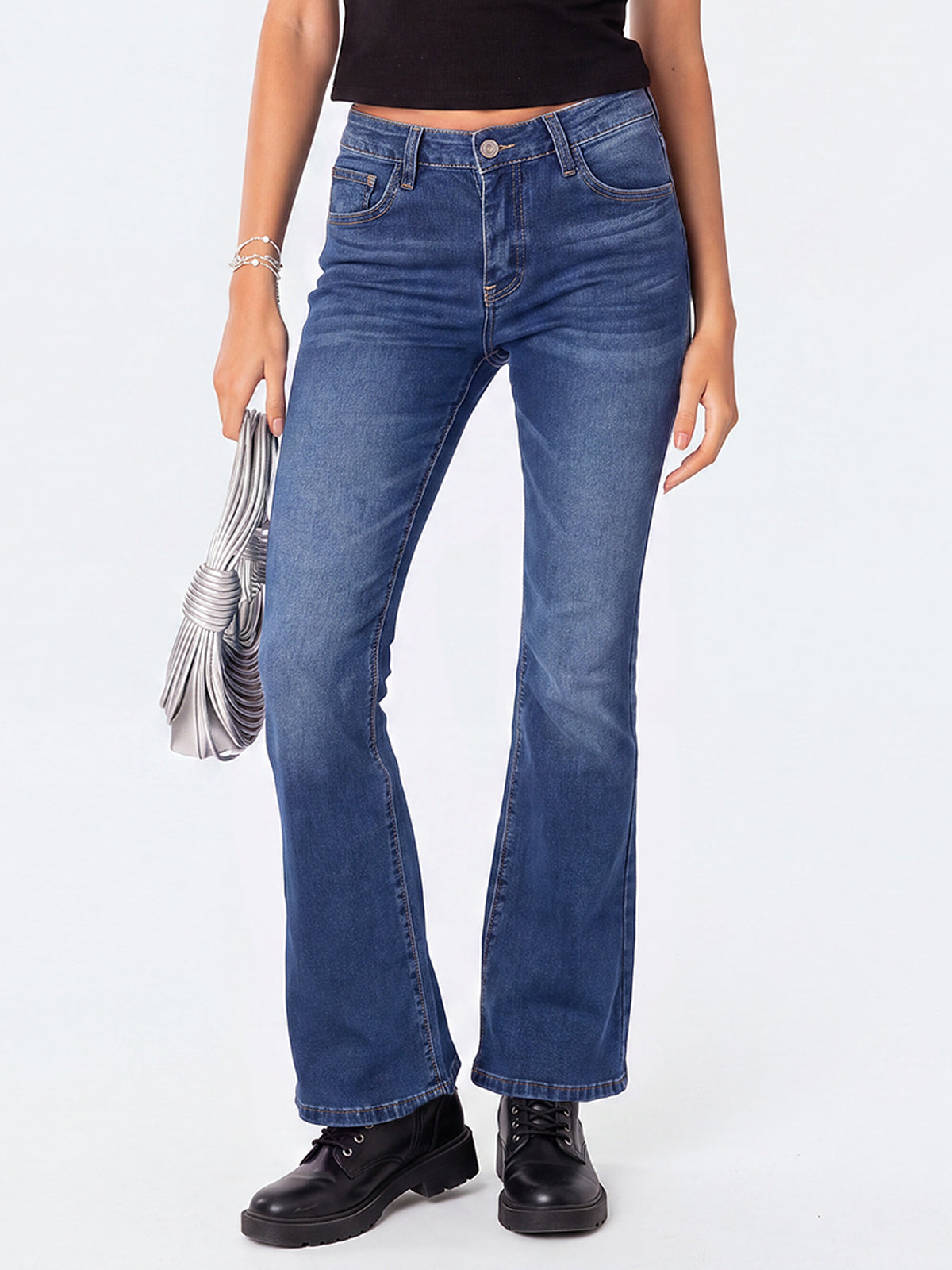 Mid Waisted Ripped Bootcut Flare Denim Pants