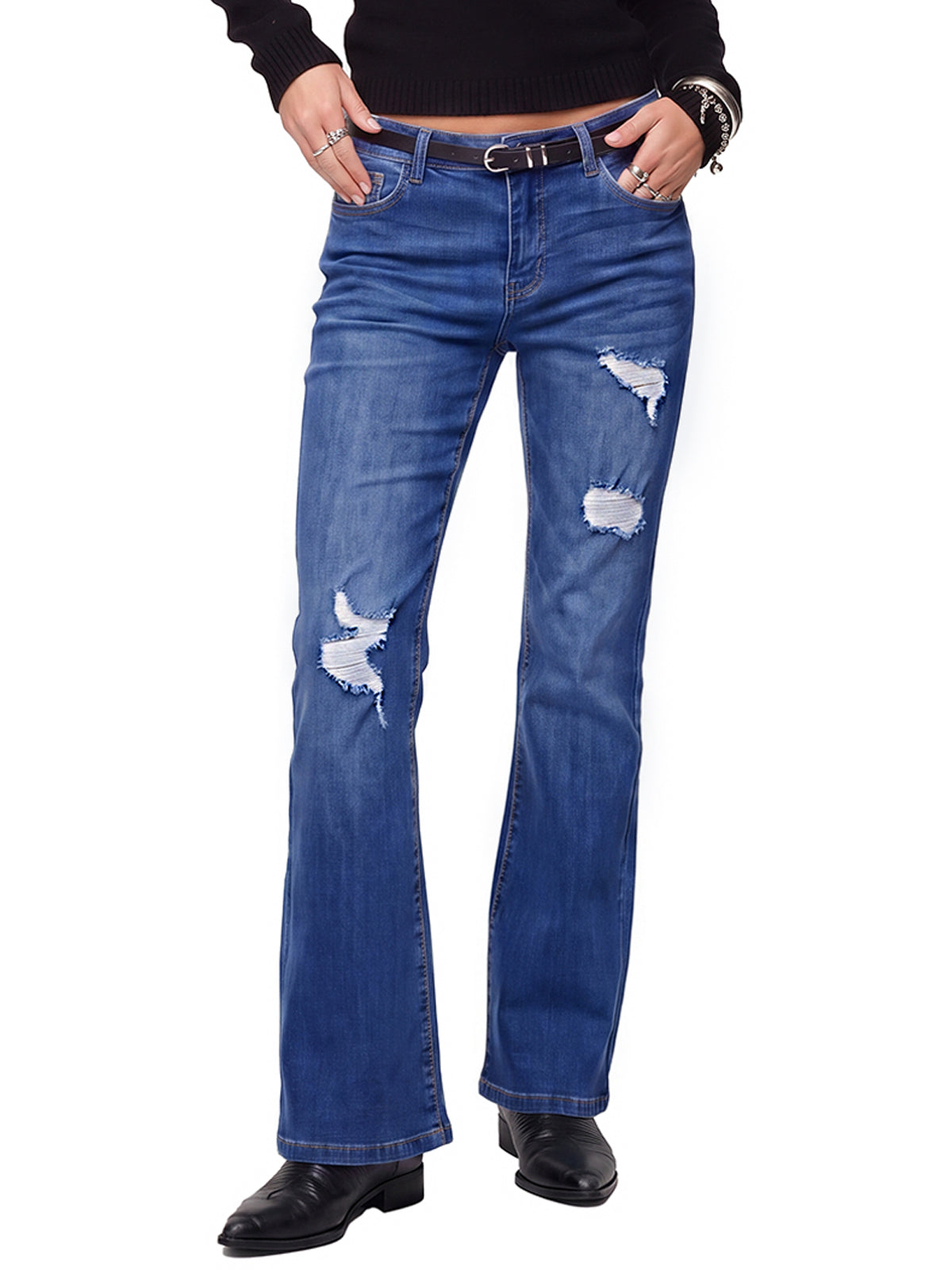 High Waisted Ripped Bootcut Flare Denim Pants