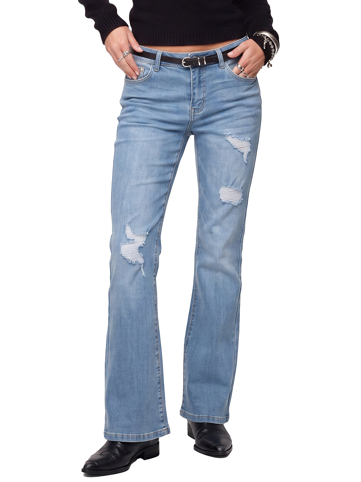 High Waisted Ripped Bootcut Flare Denim Pants