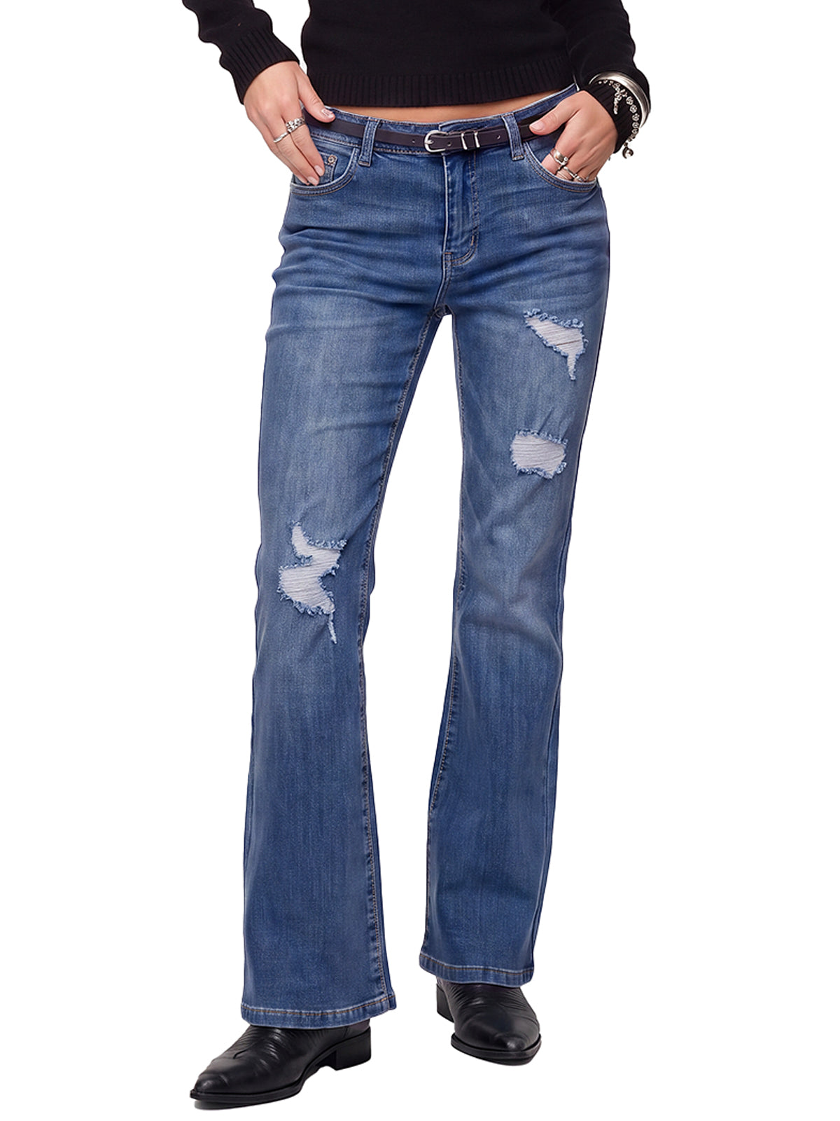 High Waisted Ripped Bootcut Flare Denim Pants