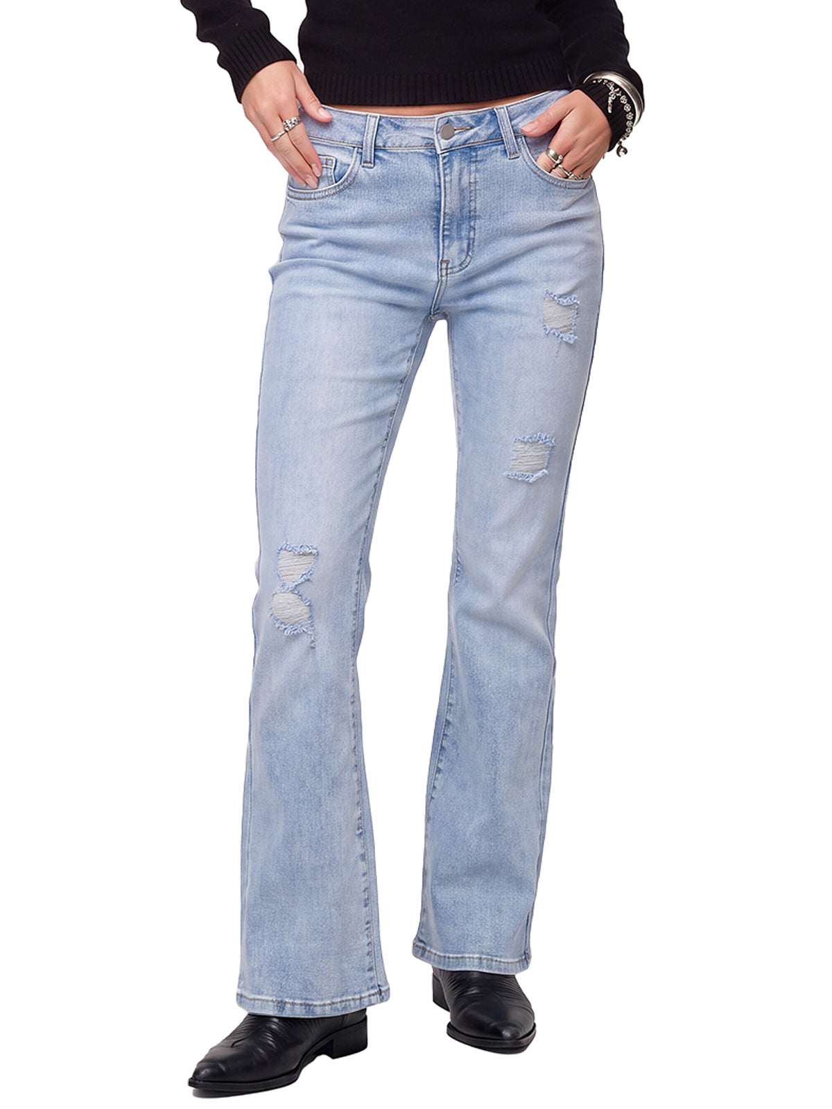 High Waisted Ripped Bootcut Flare Denim Pants