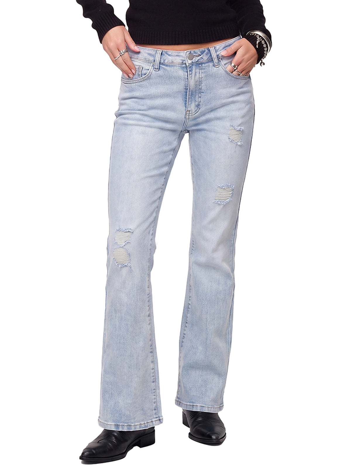 High Waisted Ripped Bootcut Flare Denim Pants