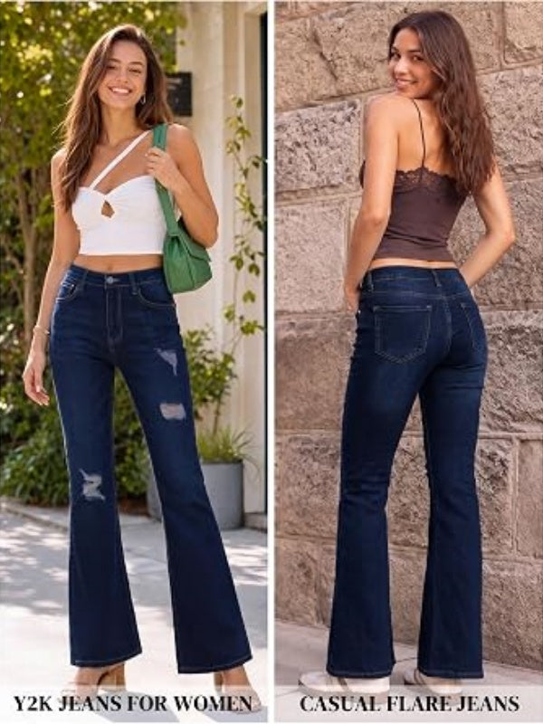 High Waisted Ripped Bootcut Flare Denim Pants