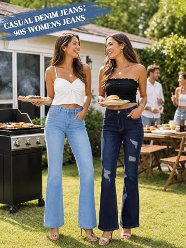 High Waisted Ripped Bootcut Flare Denim Pants