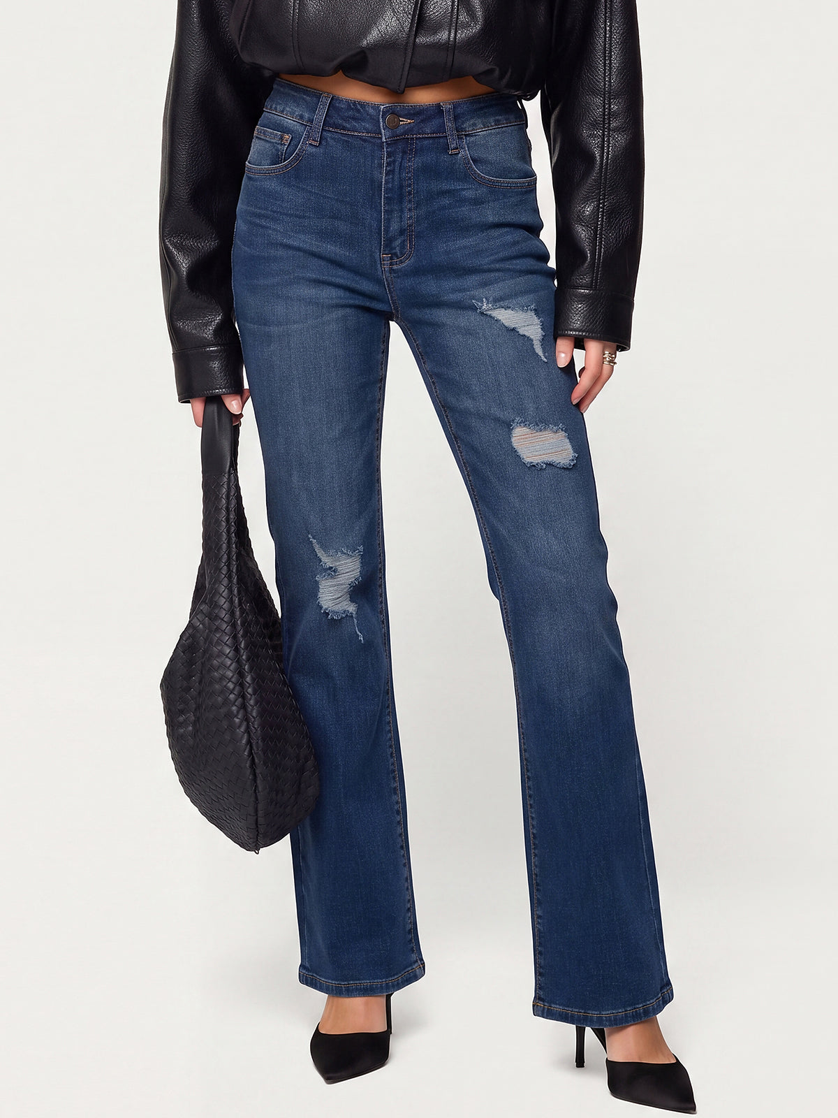 High Waisted Ripped Bootcut Flare Denim Pants